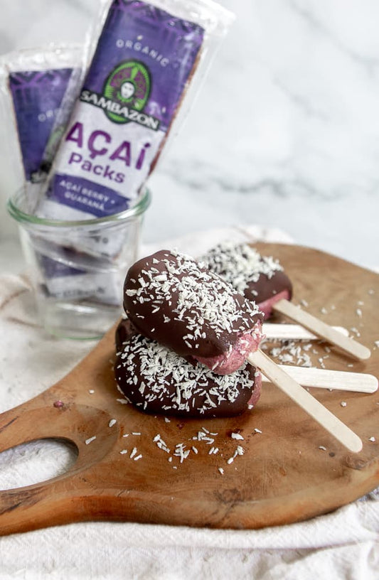 Chocolate Dipped Blueberry Açaí Popsicles